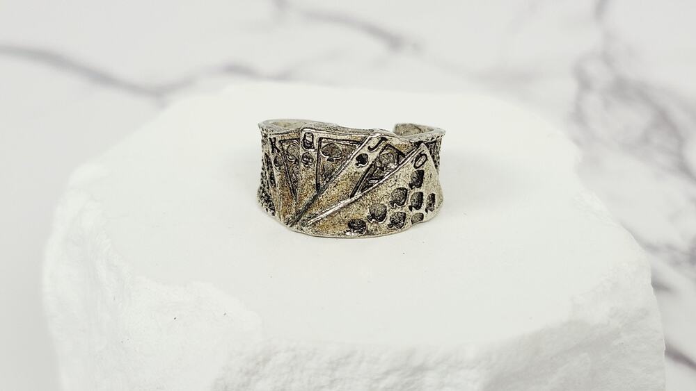 Vintage Style Royal Flush Playing Cards Ring Wide Band Antiqued Silver Size 8